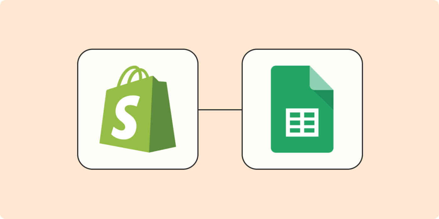 Hero image for a Zapier tutorial with the Shopify and Google Sheets logos connected by dots