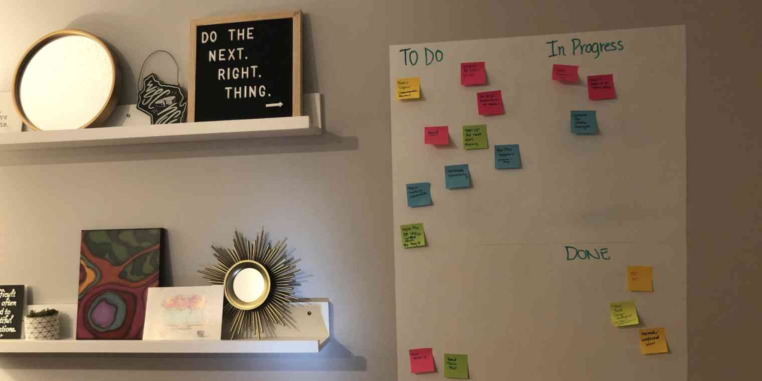 Hero image of a home with a to-do / progress list taped to the wall