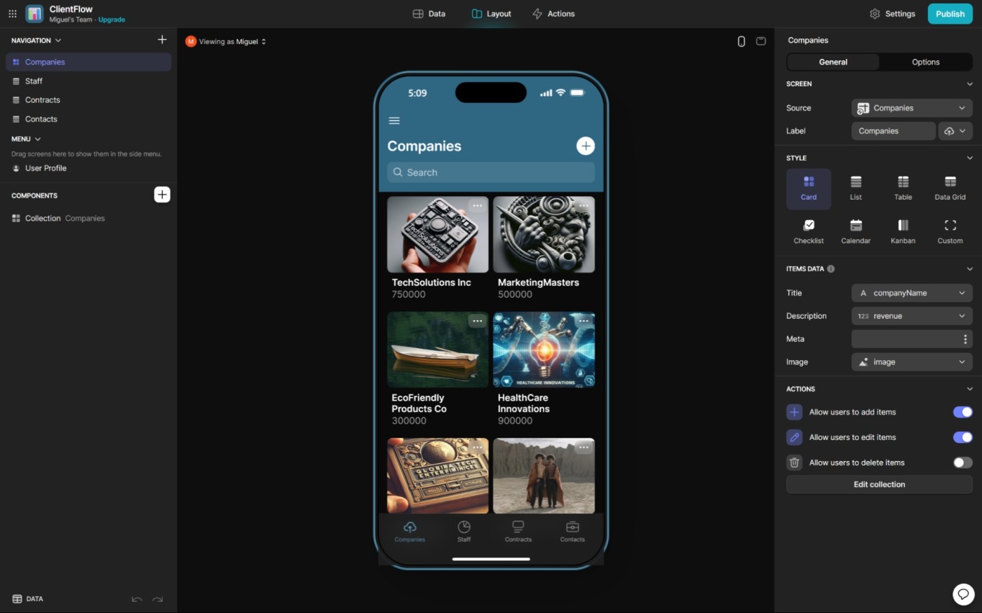 Glide, our pick for the best no-code mobile app builder