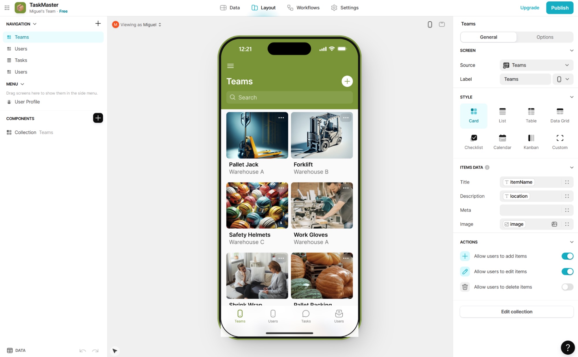 Glide, our pick for the best no-code mobile app builder