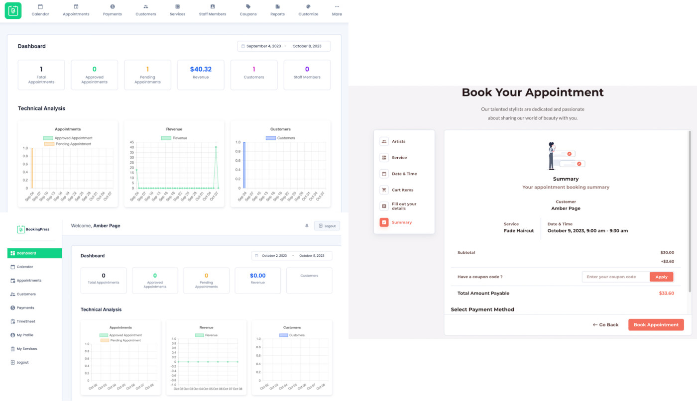 BookingPress, our pick for the best WordPress appointment booking plugin for individual staff and manager dashboards