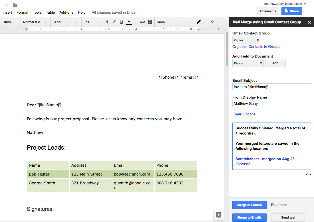 Mail Merge Google Docs