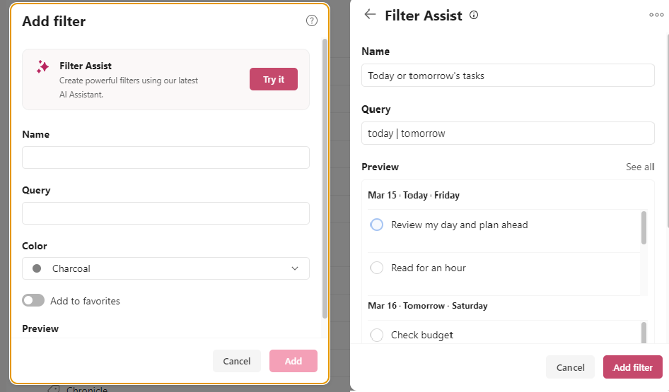 Creating custom filters with AI in Todoist