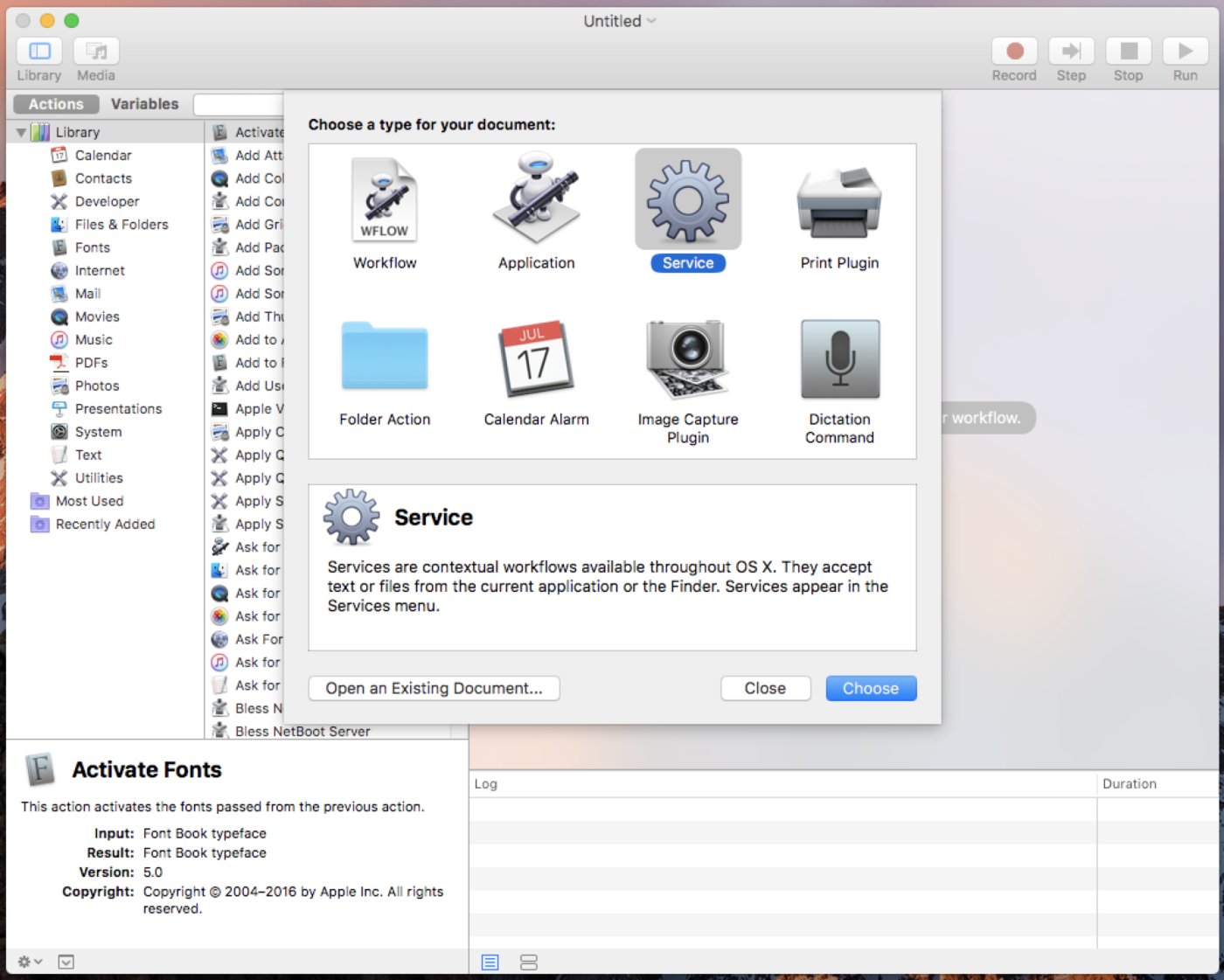 Create a New Service in Automator