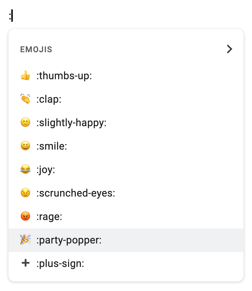 Dropdown of emoji in Google Docs.