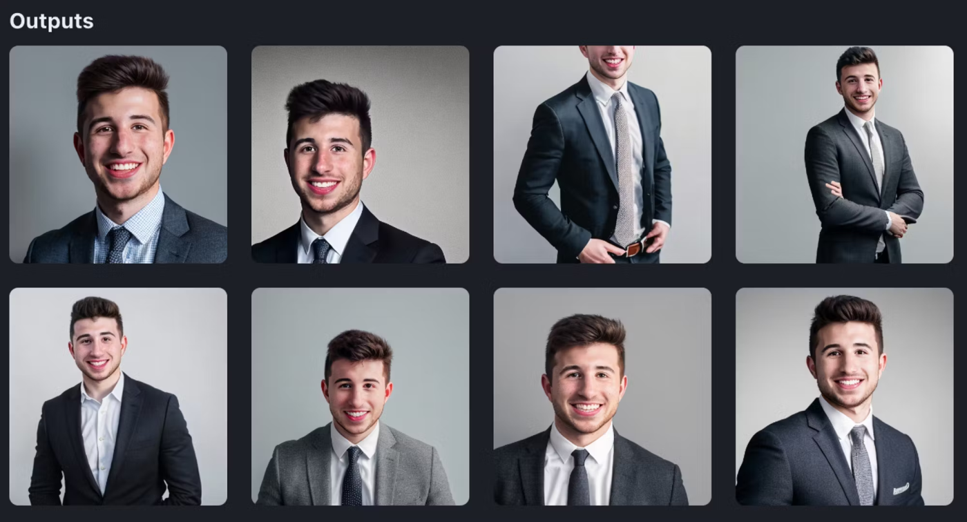 Eight pictures of a man in a suit
