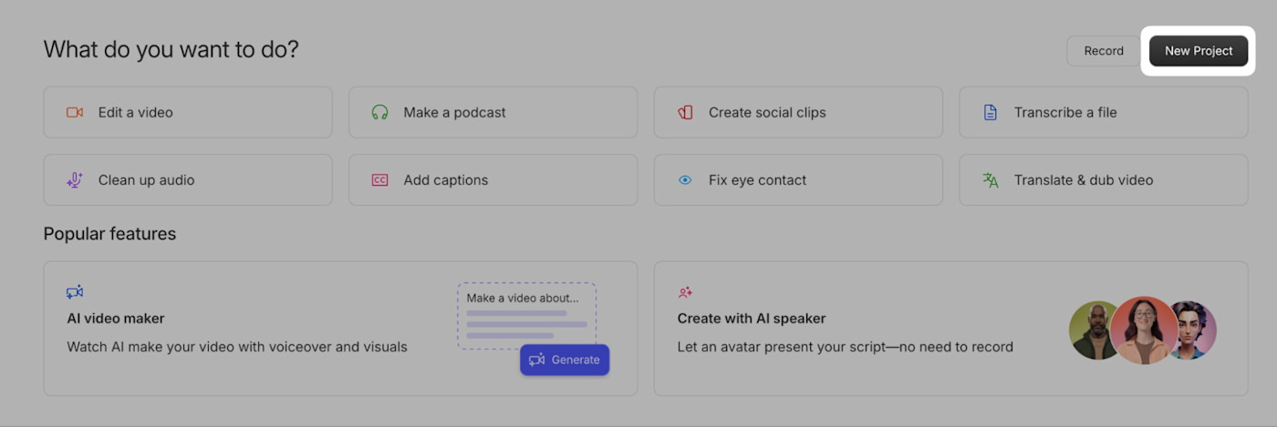 The New project button in the dashboard