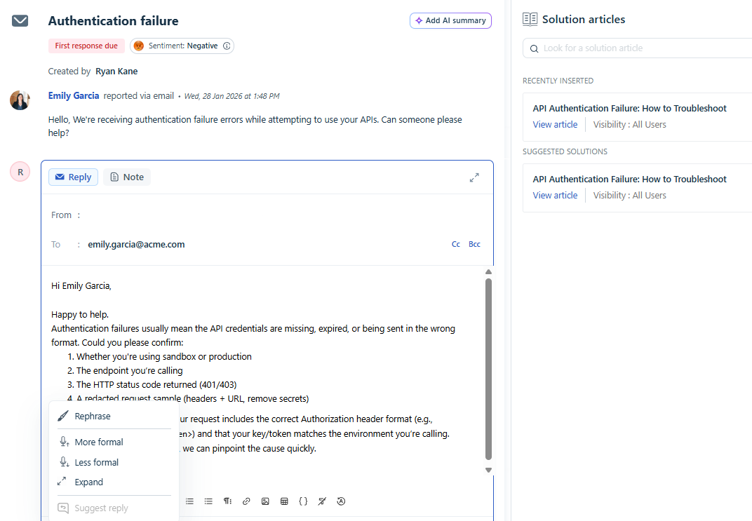AI copilot in Freshdesk