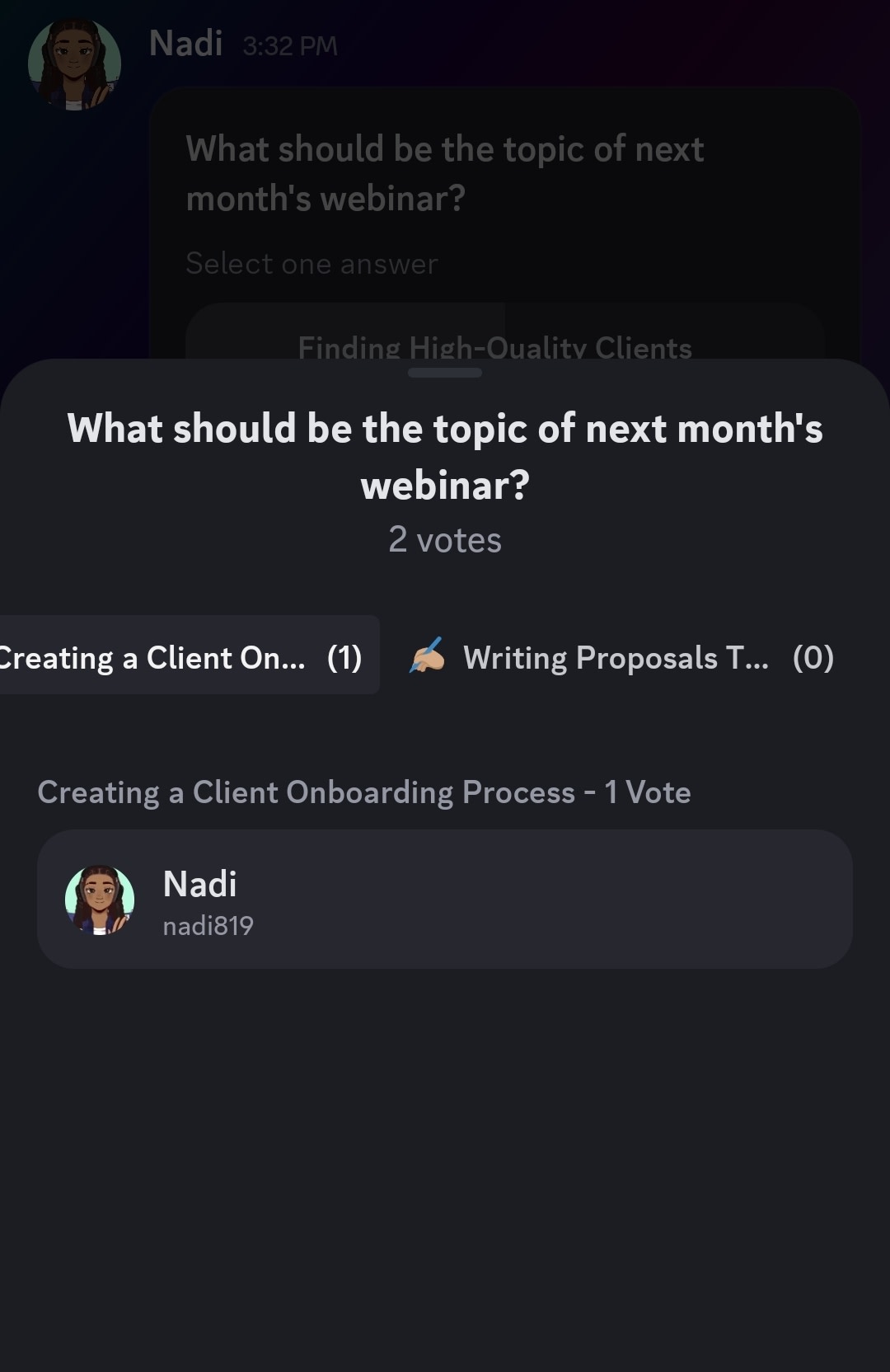Seeing votes cast in a poll on Discord on mobile