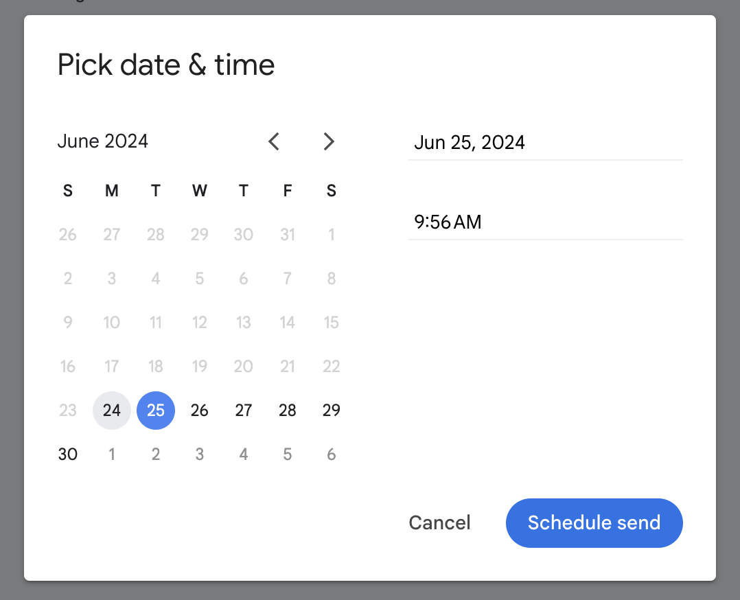 Selecting a specific time to schedule your email for