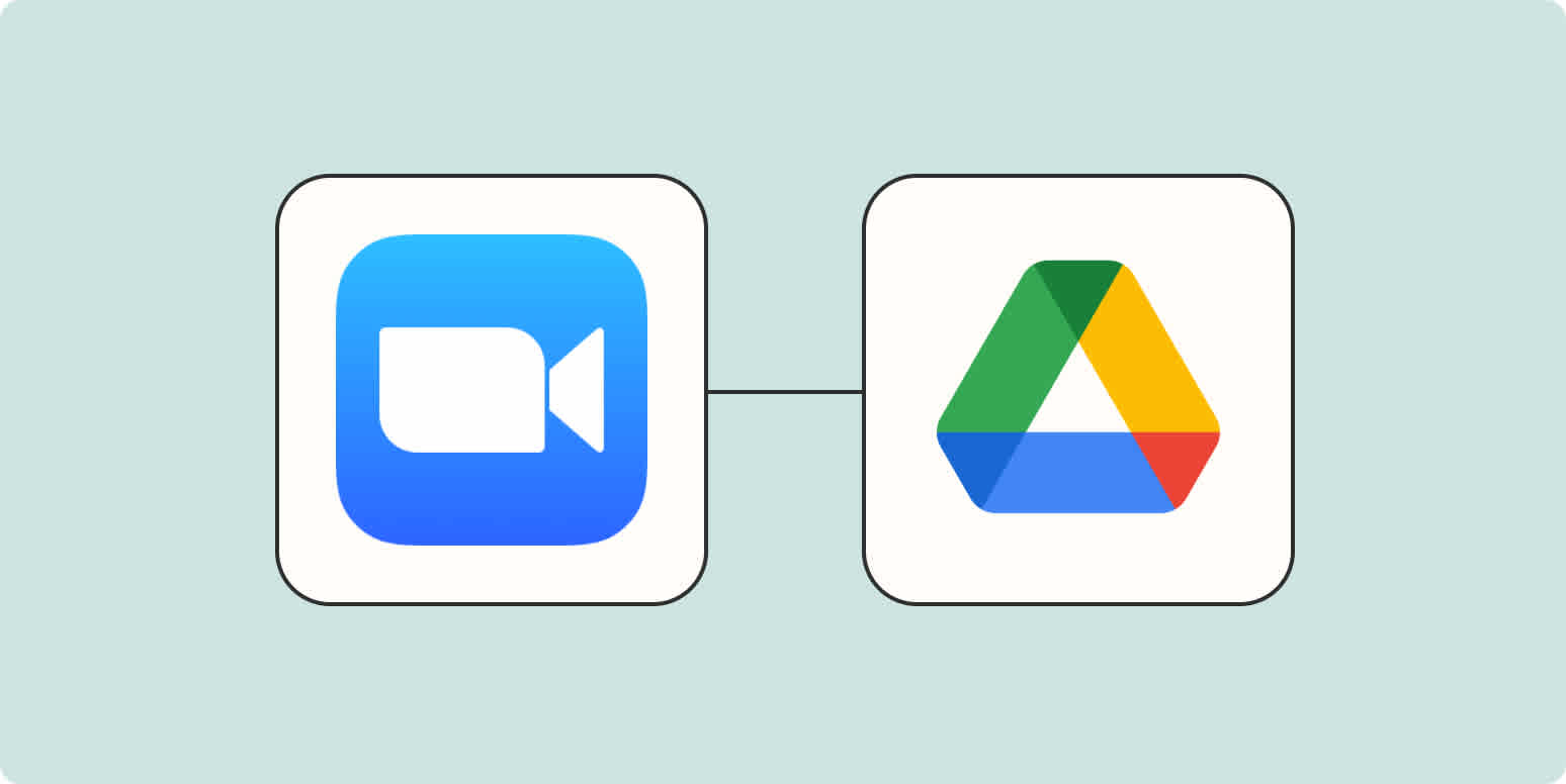 Imagen principal para un tutorial de Zapier con los logotipos de Zoom y Google Drive conectados por puntos