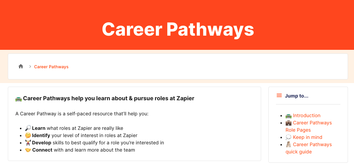 Zapier's internal documentation on Career Pathways