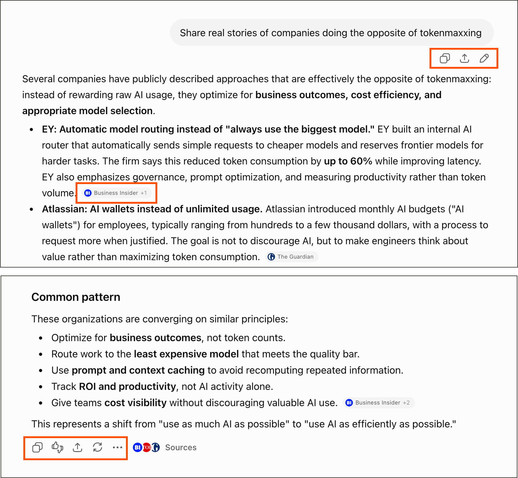 ChatGPT conversation with buttons for different ways to interact with a prompt or response highlighted.