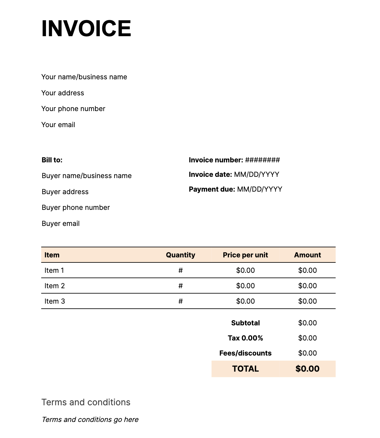 samples of invoices for payment