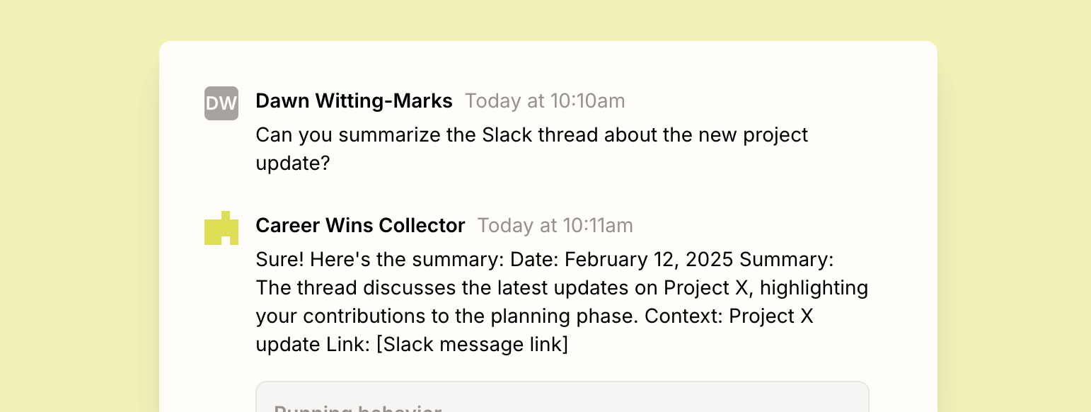A conversation with an AI assistant built on Zapier Agents about summarizing Slack threads