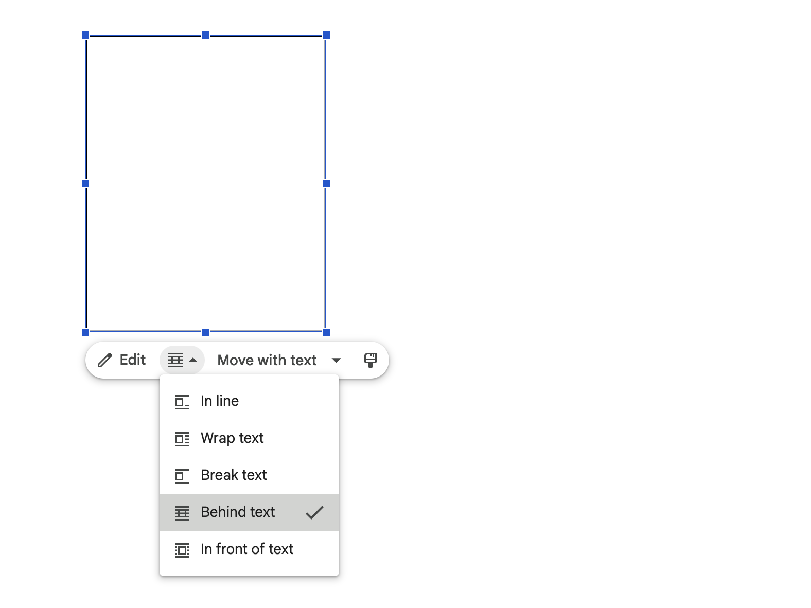 Comment formater une forme dans Google Docs pour qu’elle soit derrière le texte.