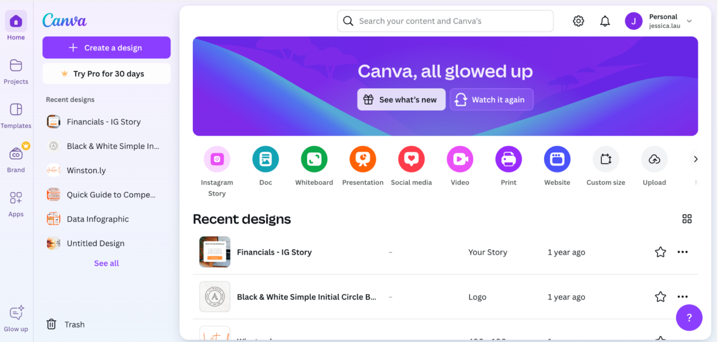 Canva dashboard.