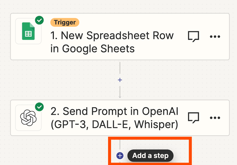 Screenshot of adding a step