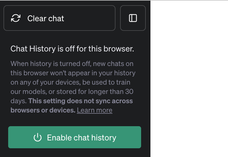 How to enable chat history from the sidebar of ChatGPT's home screen.