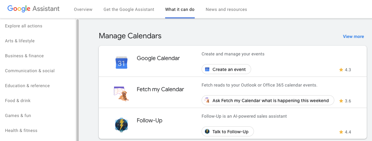 Google Assistant actions