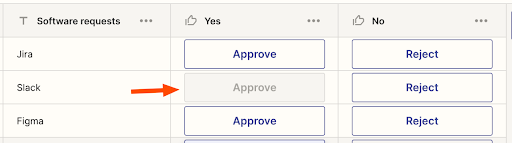 Screenshot of approval buttons
