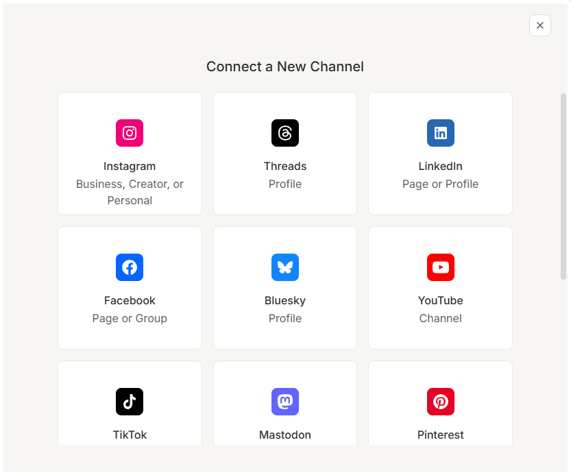 Configuración de canales para conectar en Buffer