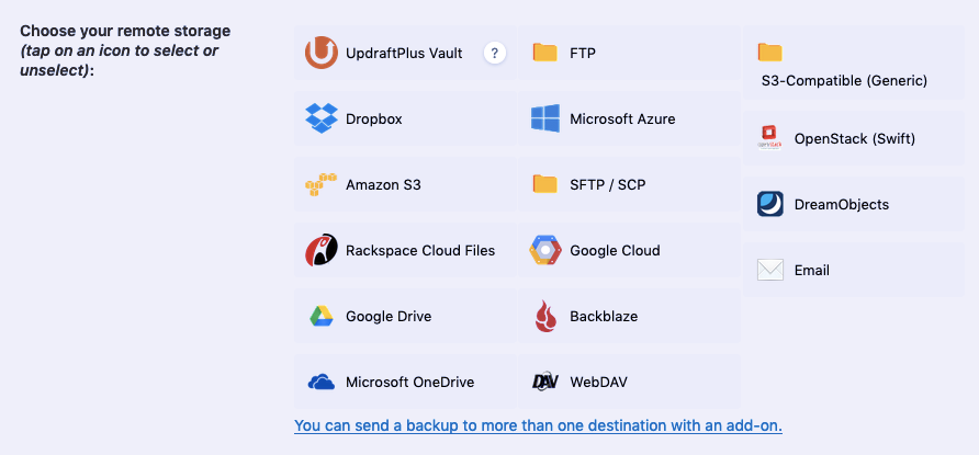 Select backup destination