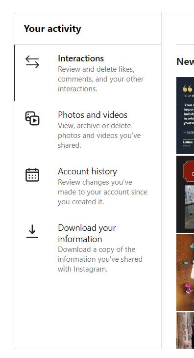 Selecting Download your information in Instagram