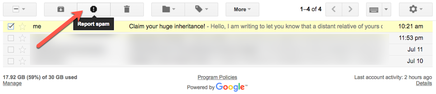 Report spam button in Gmail