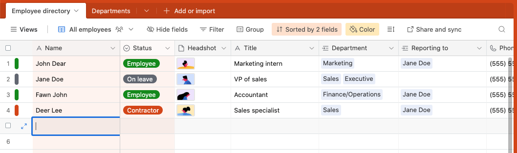 Screenshot showing how you can use Airtable as a CRM.