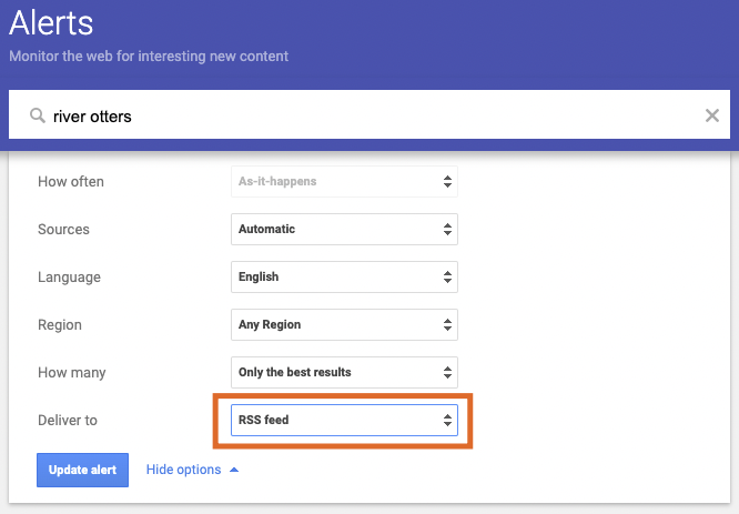 The hidden RSS Feed option in Google Alerts