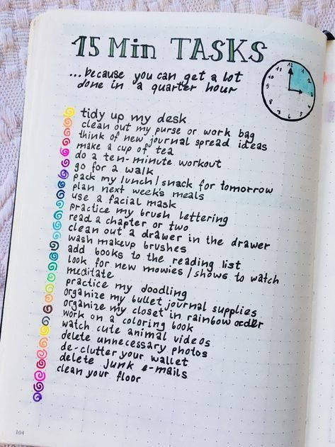 A 15-minute task list in a bullet journal
