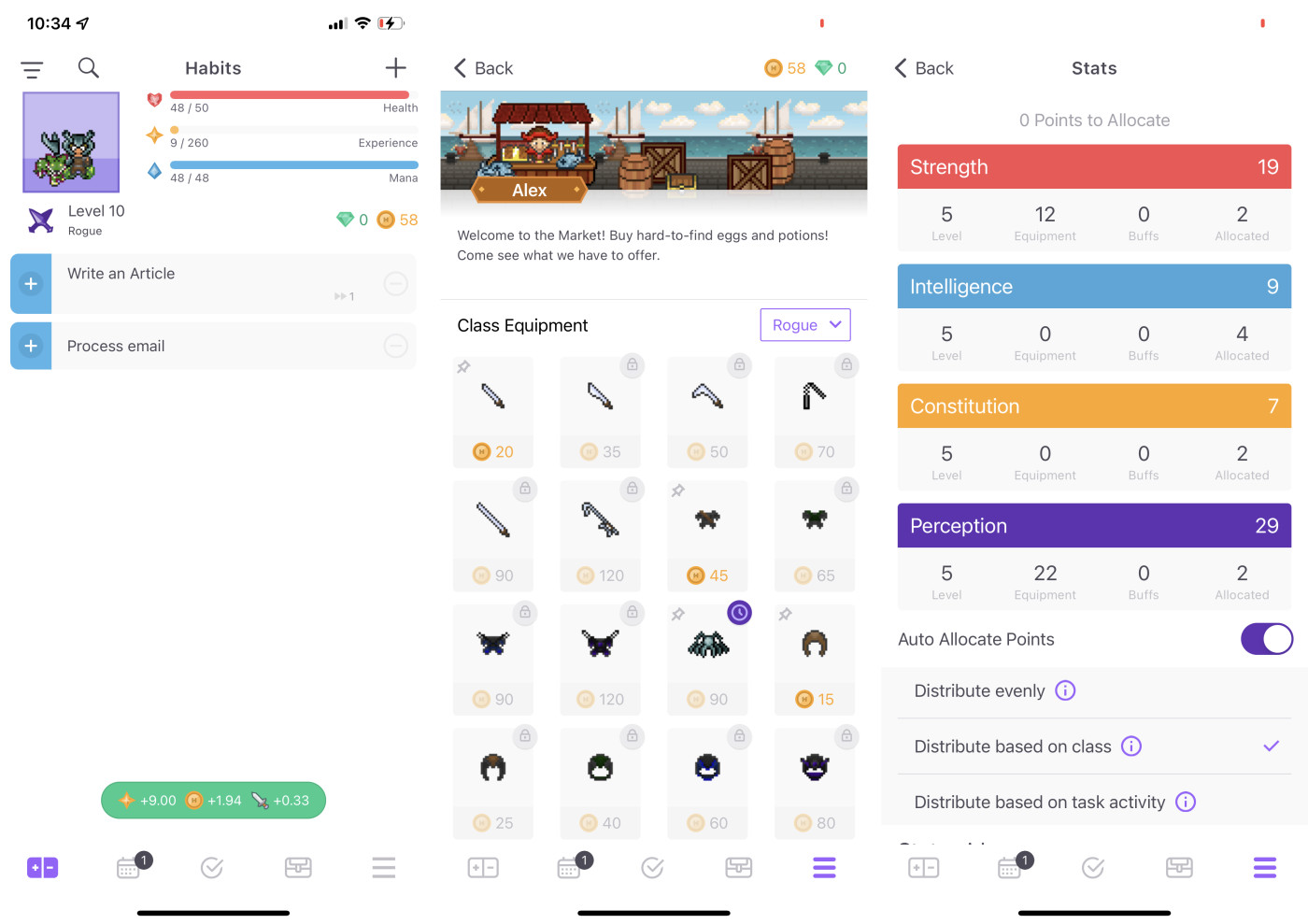 Habitica, our pick for the best habit tracker for gamifying habit tracking