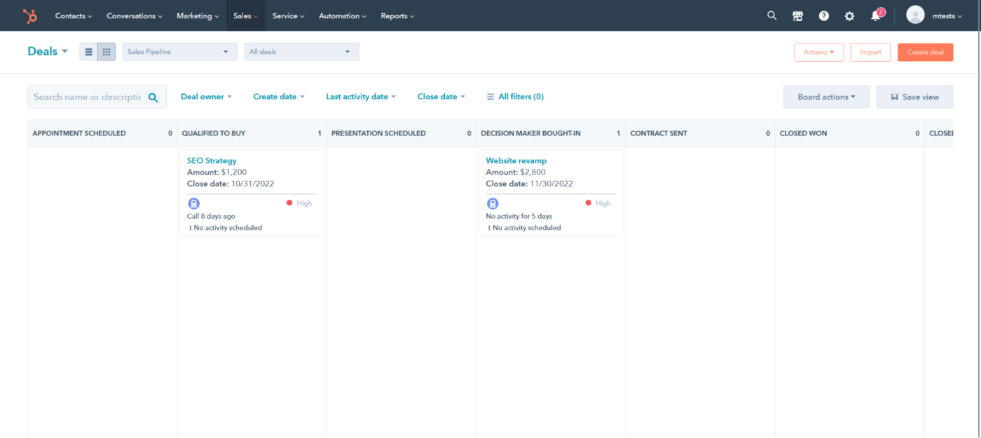 HubSpot's sales pipeline