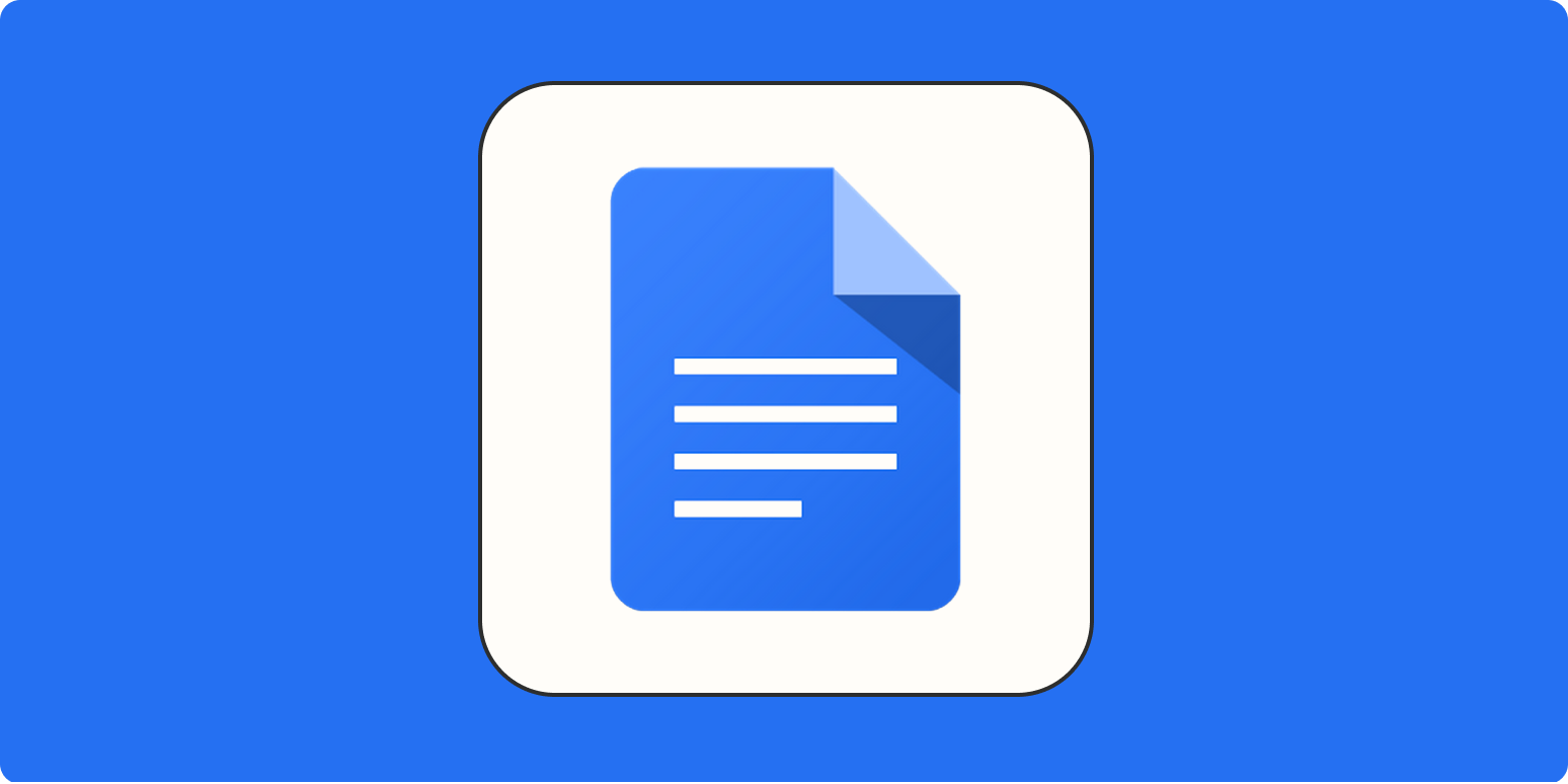 A hero image for Google Docs app tips with the Google Docs logo on a blue background