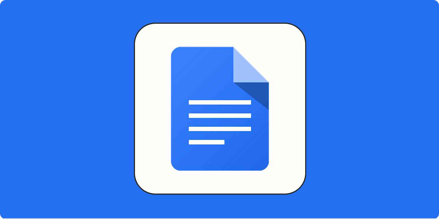 A hero image for Google Docs app tips with the Google Docs logo on a blue background