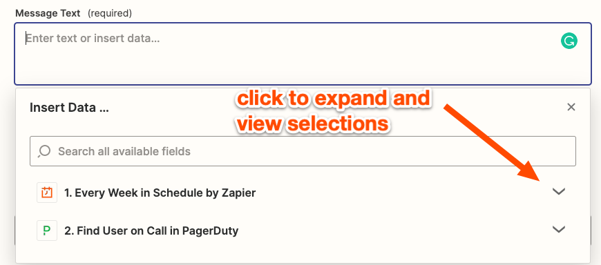 Field mapping within the Zap editor. An arrow points to a dropdown menu with the previous steps of the Zap. 