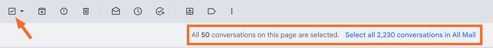 Screenshot of all conversations in All Mail 