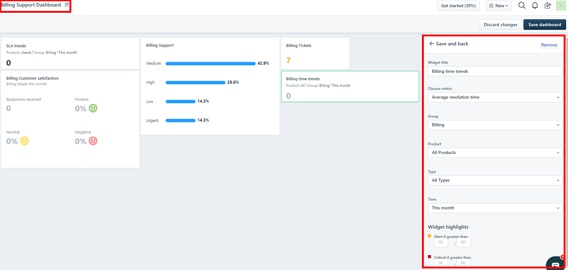 Freshdesk dashboard settings