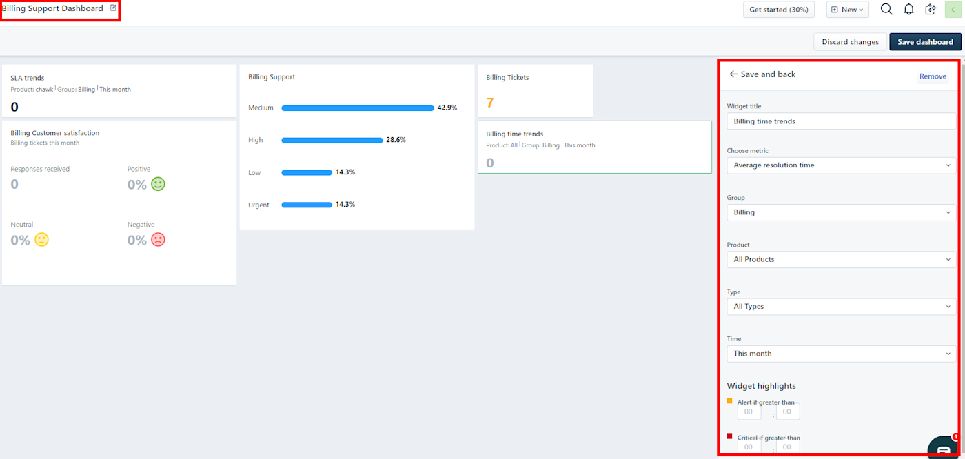 Freshdesk dashboard settings