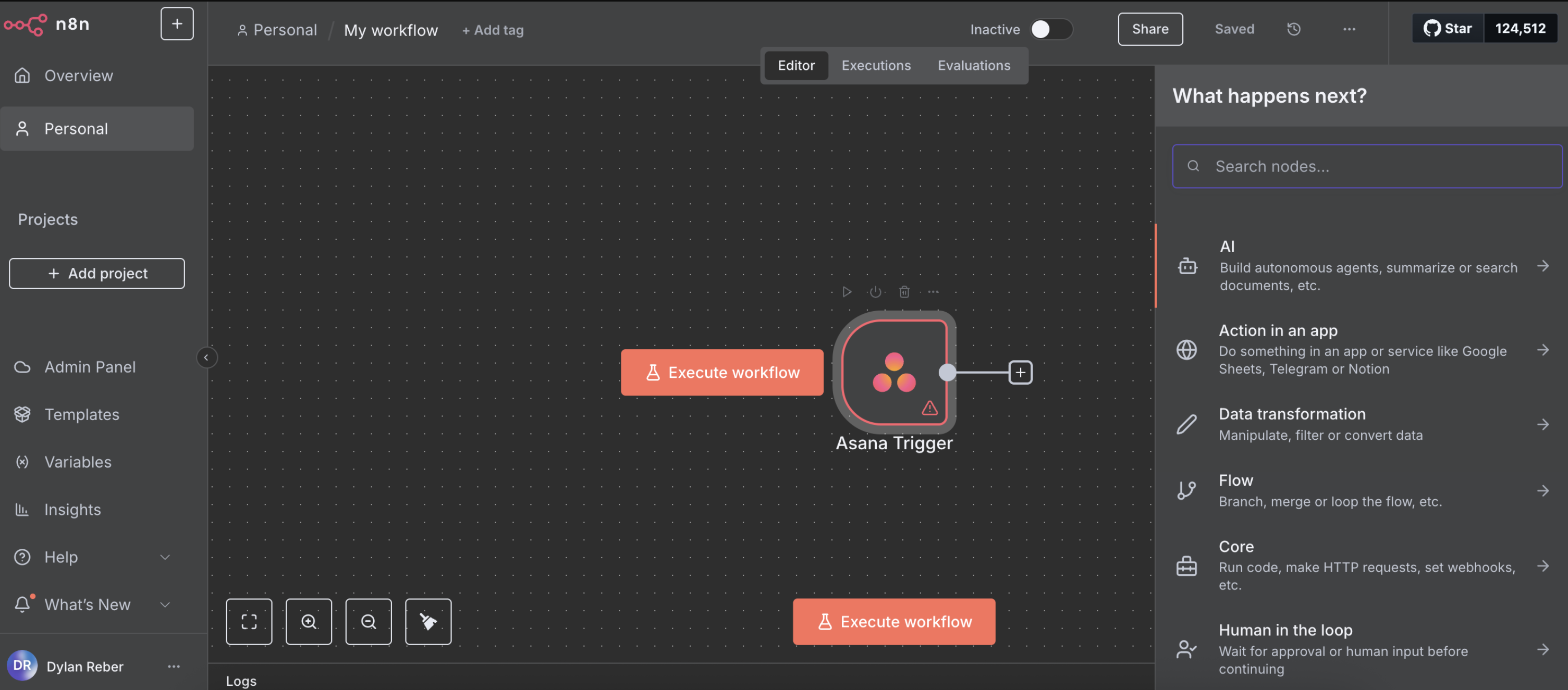 A screenshot of n8n, a low code automation platform.