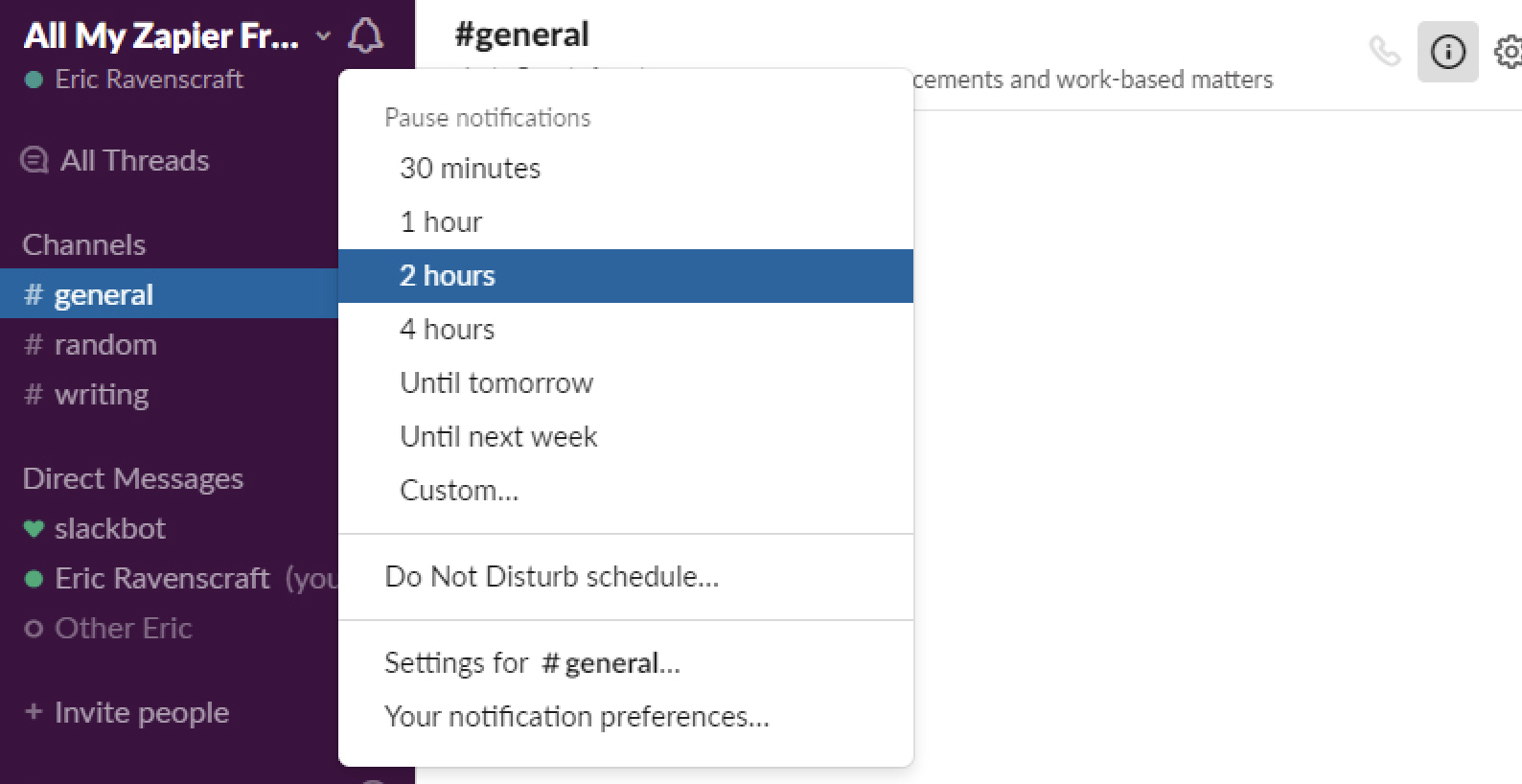 Silence notifications in Slack