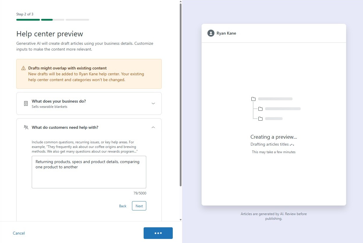 Using AI to generate knowledge sources in Zendesk