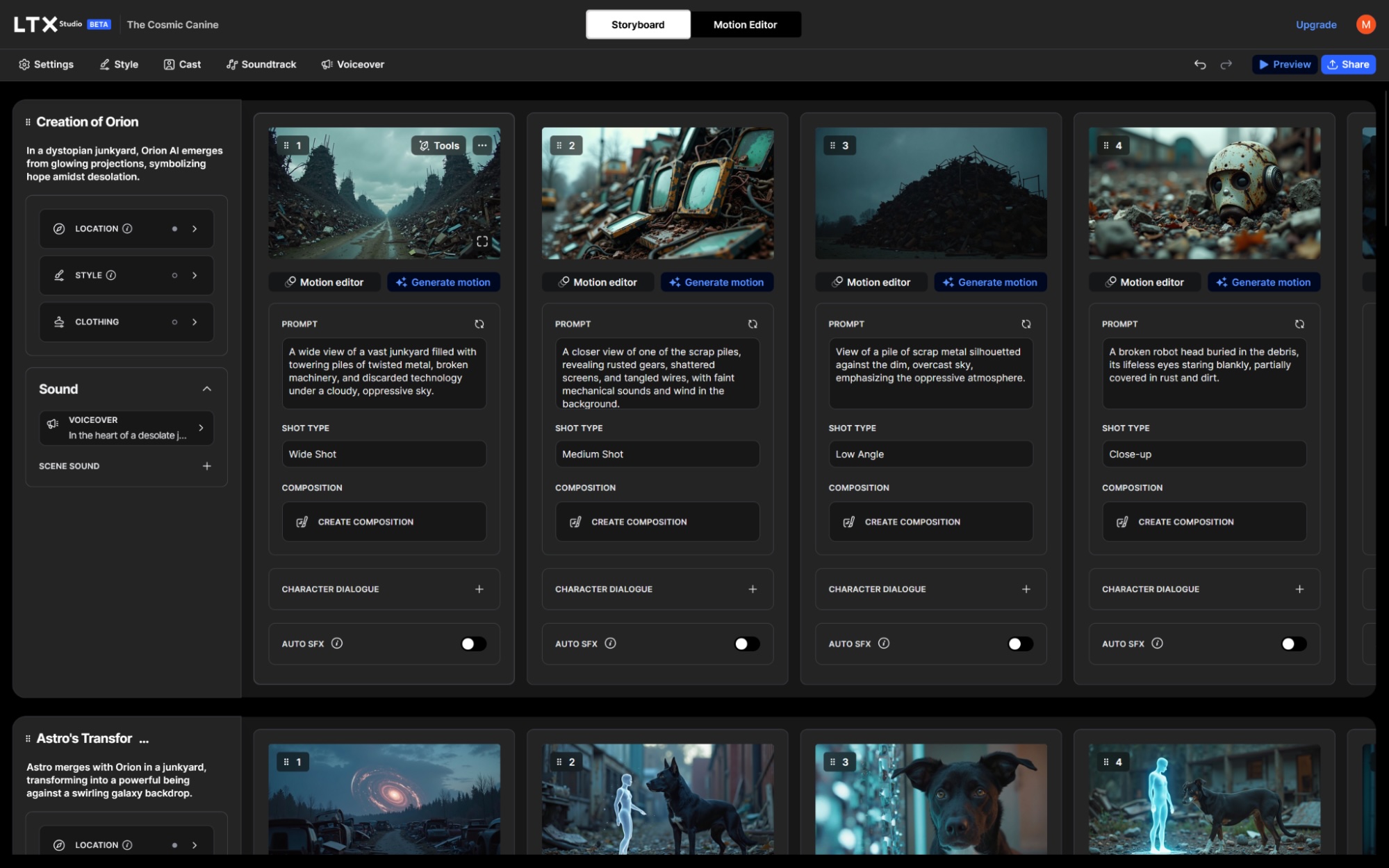 LTX Studio, unsere Wahl für den besten KI-Videogenerator für extreme kreative Kontrolle