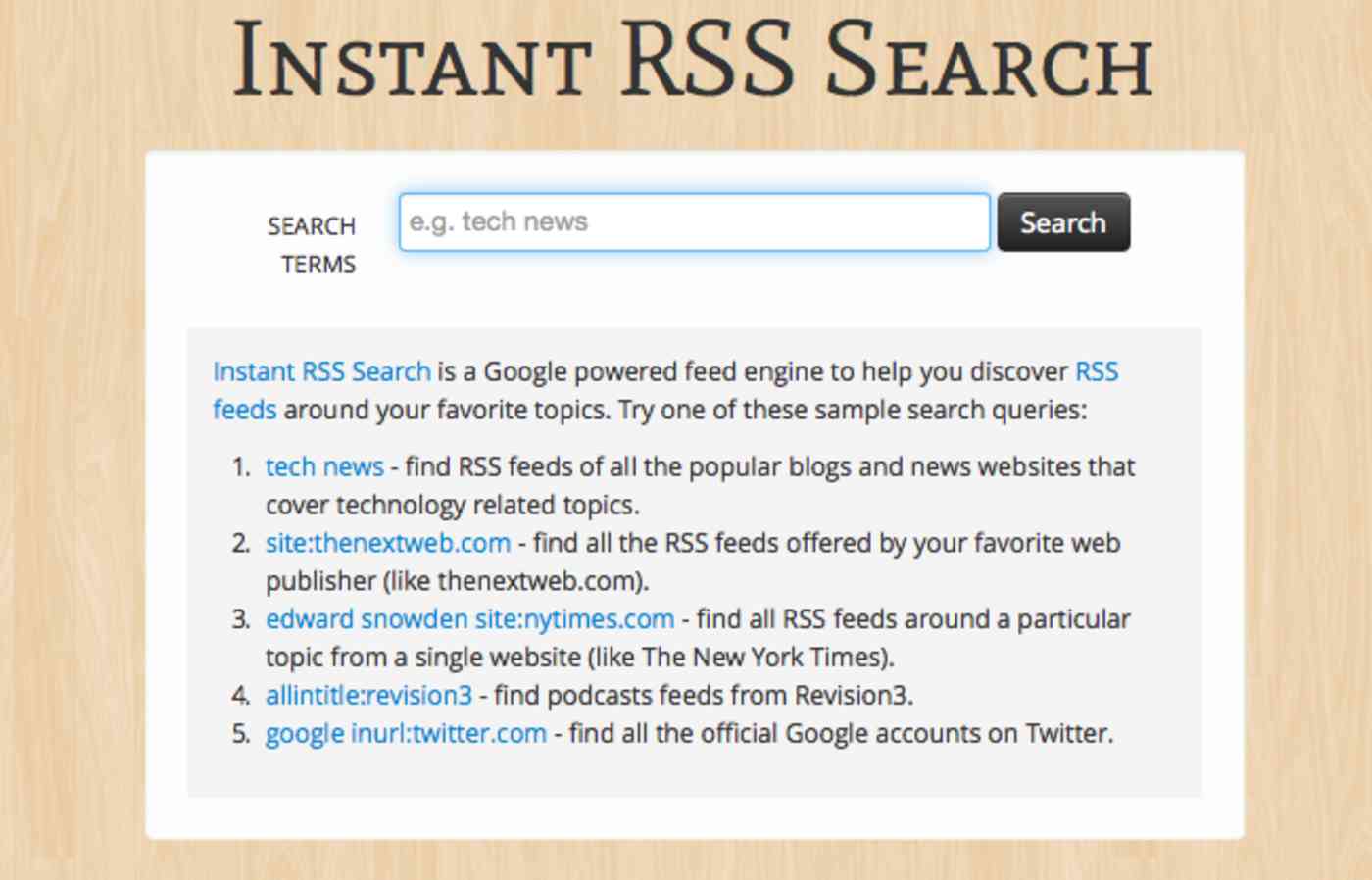 Instant RSS Search