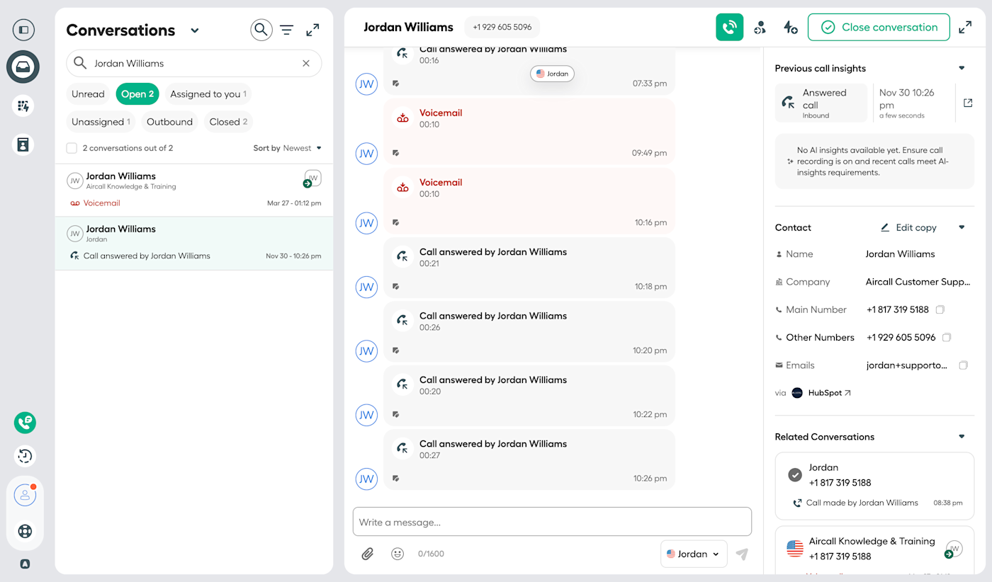 Screenshot of Aircall, our pick for the best VoIP for support and sales teams.