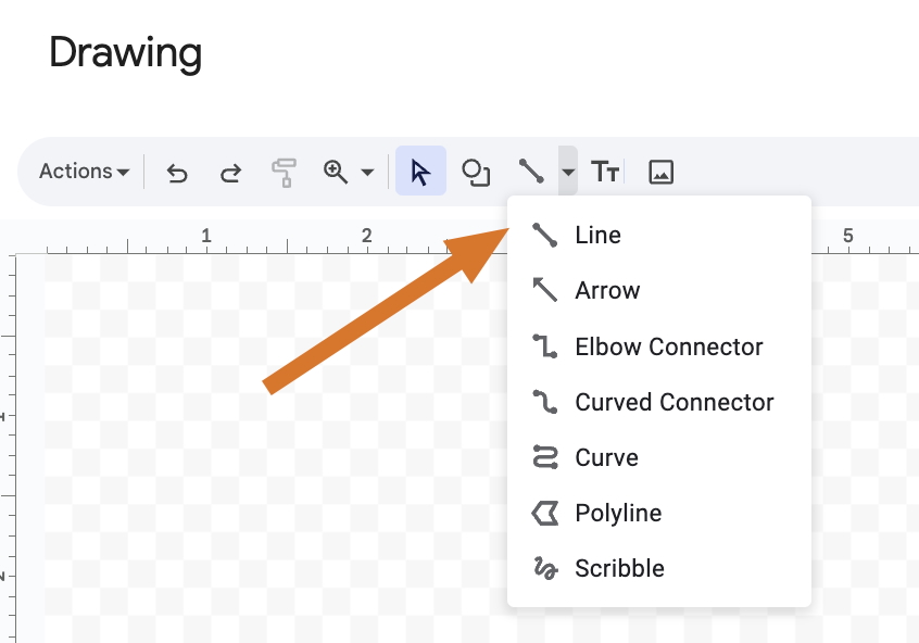Screenshot showing the line tool in Google Docs