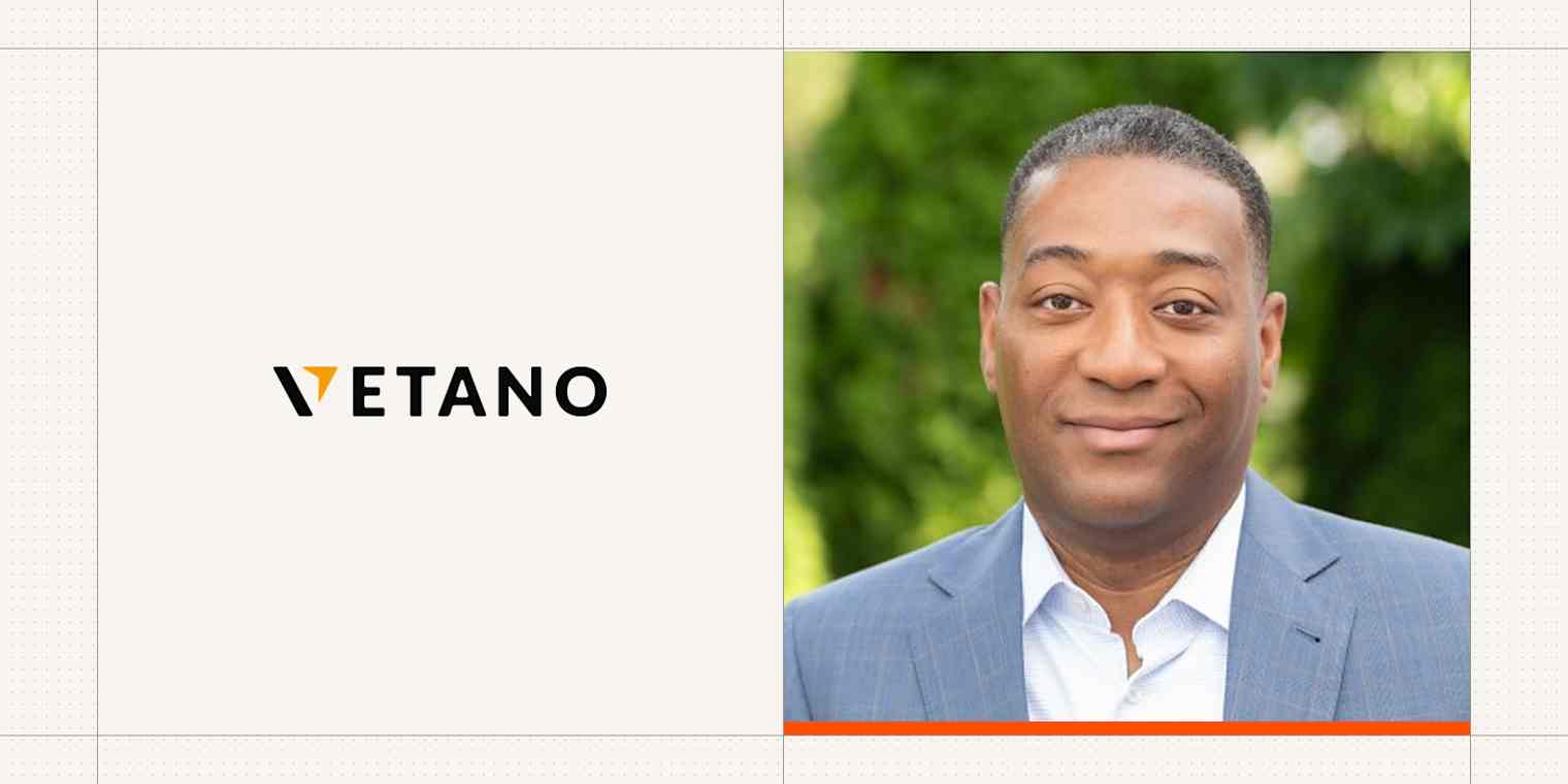 Vetano logo beside a photo of founder and CEO Chris Fairley