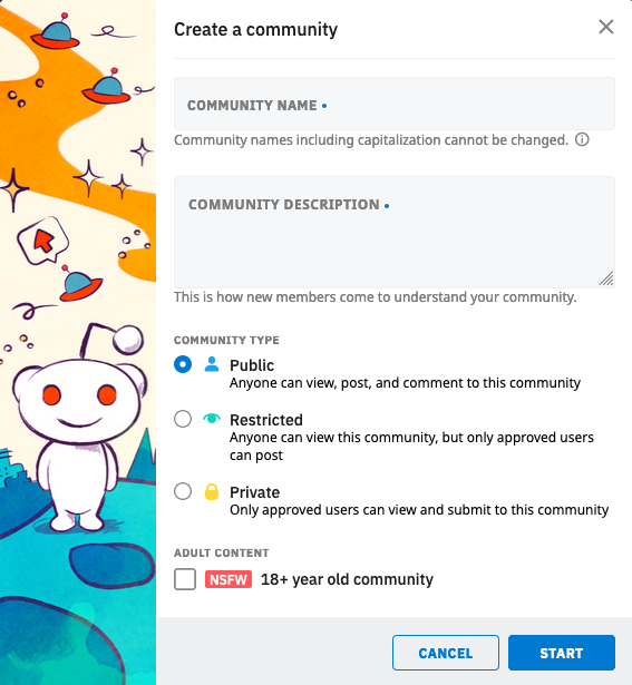 Form to create a community