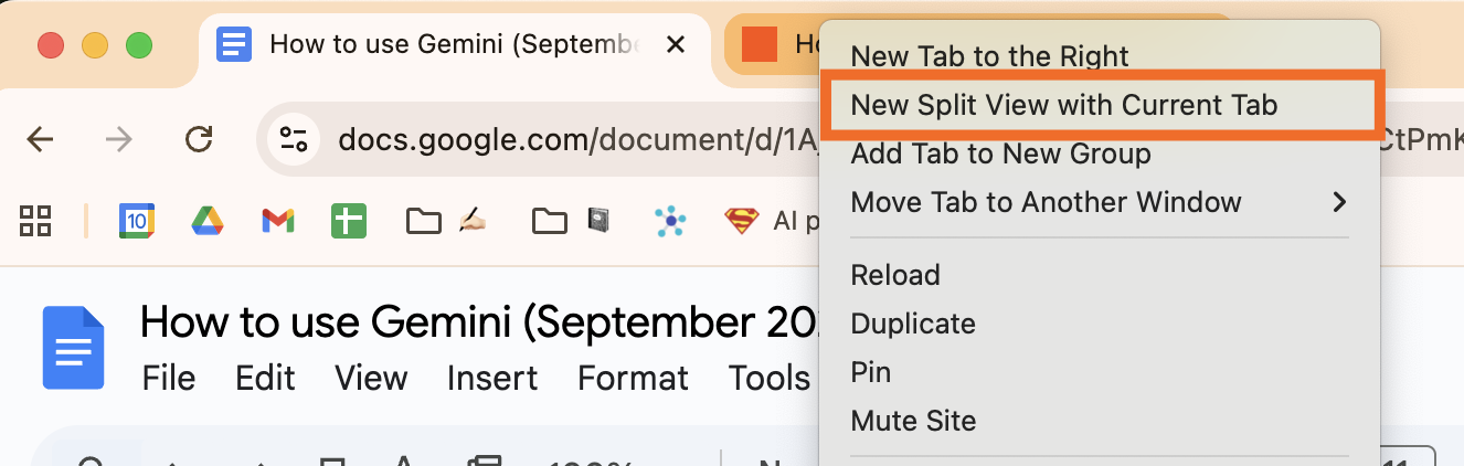 How to merge open tabs into a split screen on Chrome. 
